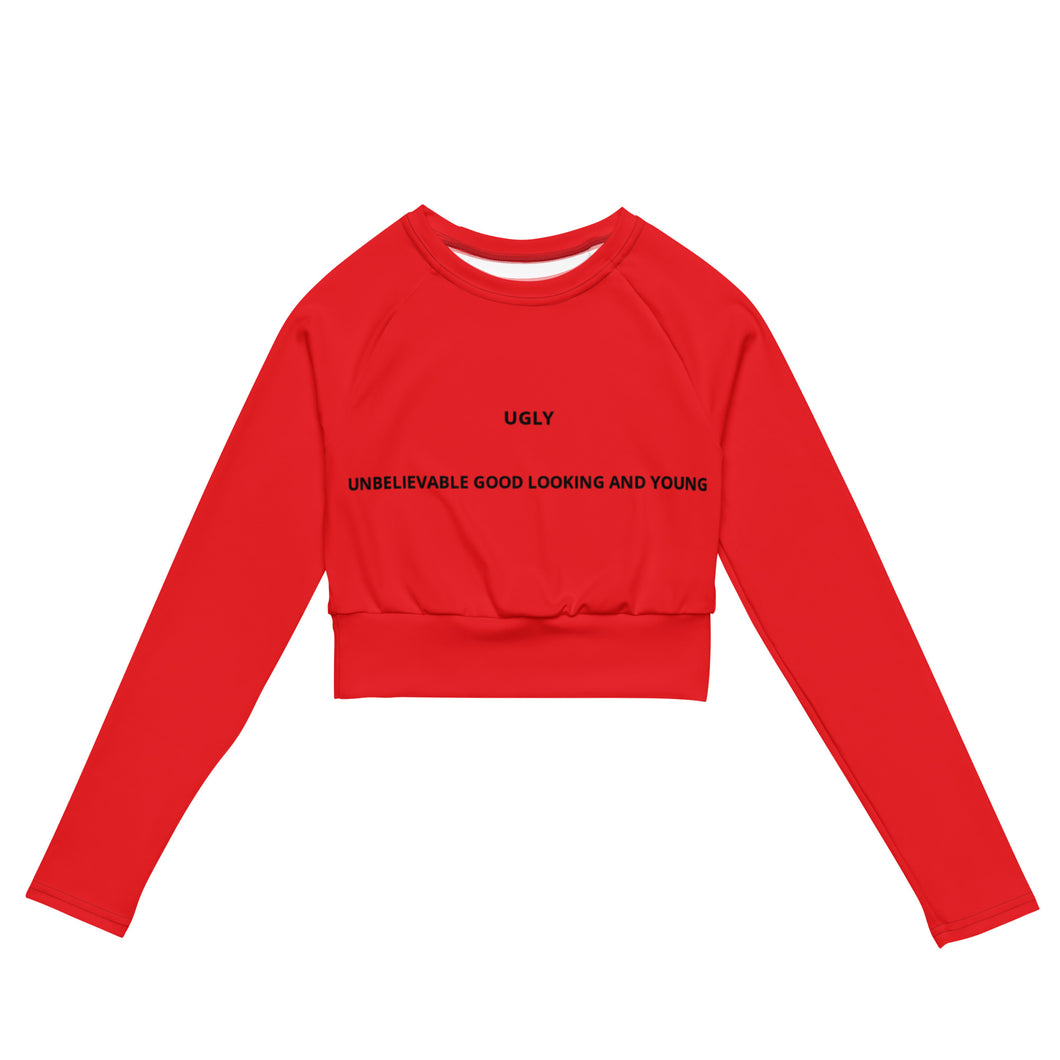 WOMEN LONG SLEEVE CROP TOP RED UNBELIEVABLE GOOD LOOKING AND YOUNG